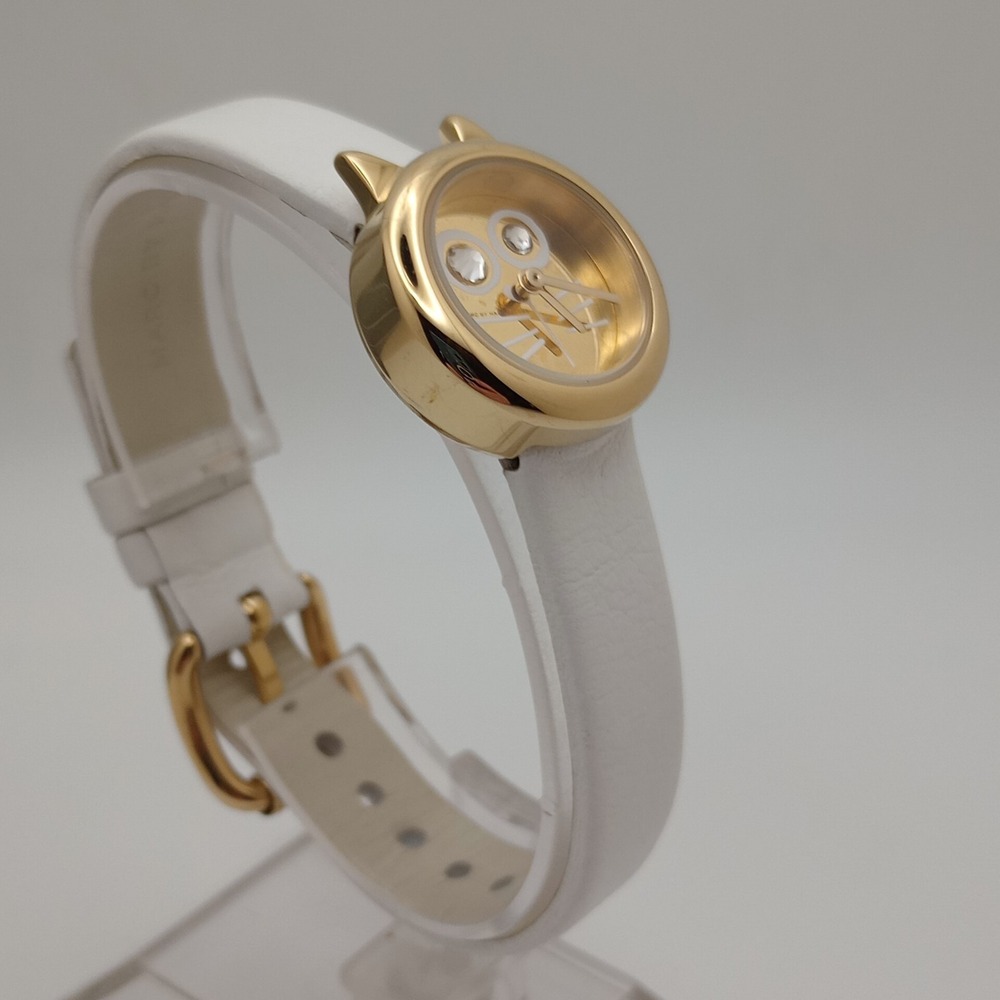 Marc by Marc Jacobs Cat Face Watch Gold Tone White Leather 22.5mm New Battery‎ - Picture 4 of 16